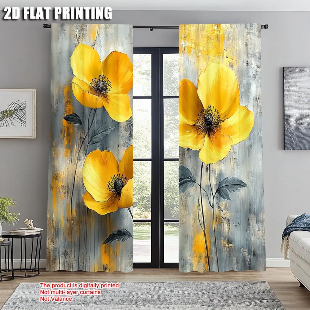 2pcs, Curtains 2D Print Retro Floral Flower Fabric (without Rod) Home Decor Ldeal for Living Room, Bedroom & Home