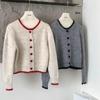 Women's Colorblock Heart Button Knit Cardigan - Short, Long Sleeve Sweater for Spring & Autumn