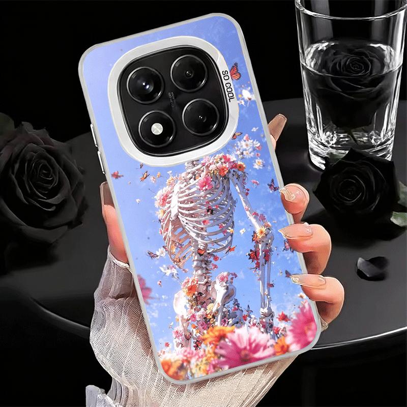 Floral Skull Flower Skeleton Shockproof Phone Case for Xiaomi Redmi Note 15 14 13 12 Pro Plus 11 11S 11T 5G Cover Anti Fall Fund