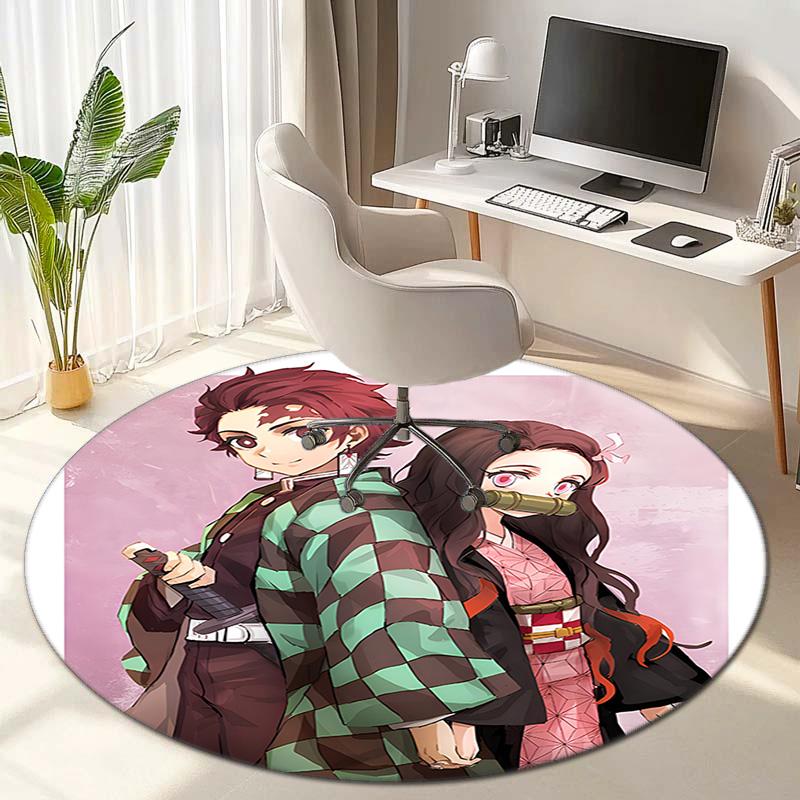 Classic Japanese-style Cartoon Demon Slayer Round Rug, Home Soft Decorative Anti-slip Yoga Mat and Chair Mat, Outdoor Floor Mat Carpet K13