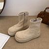Winter Klobige Elastische Schlanke Damen Stiefeletten Mode Plateau Flats Schuhe Weiblich Gemütlich Weiches Leder Modern Kurze Stiefeletten