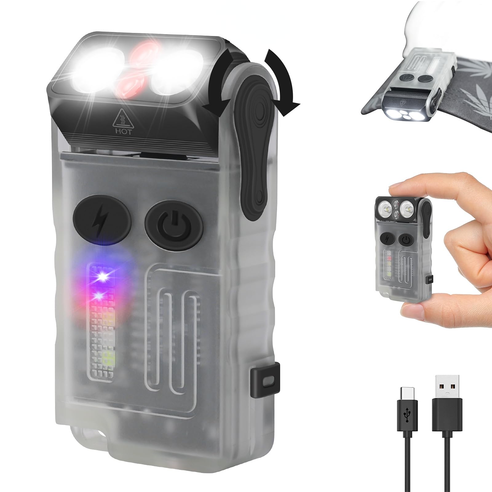 

DAI NING Rechargeable LED Powerful 1000 High Mini Handheld IP67 Magnetic Suction Adjustable Lighting Pocket for and Power Outages Small, Flashlight, белый