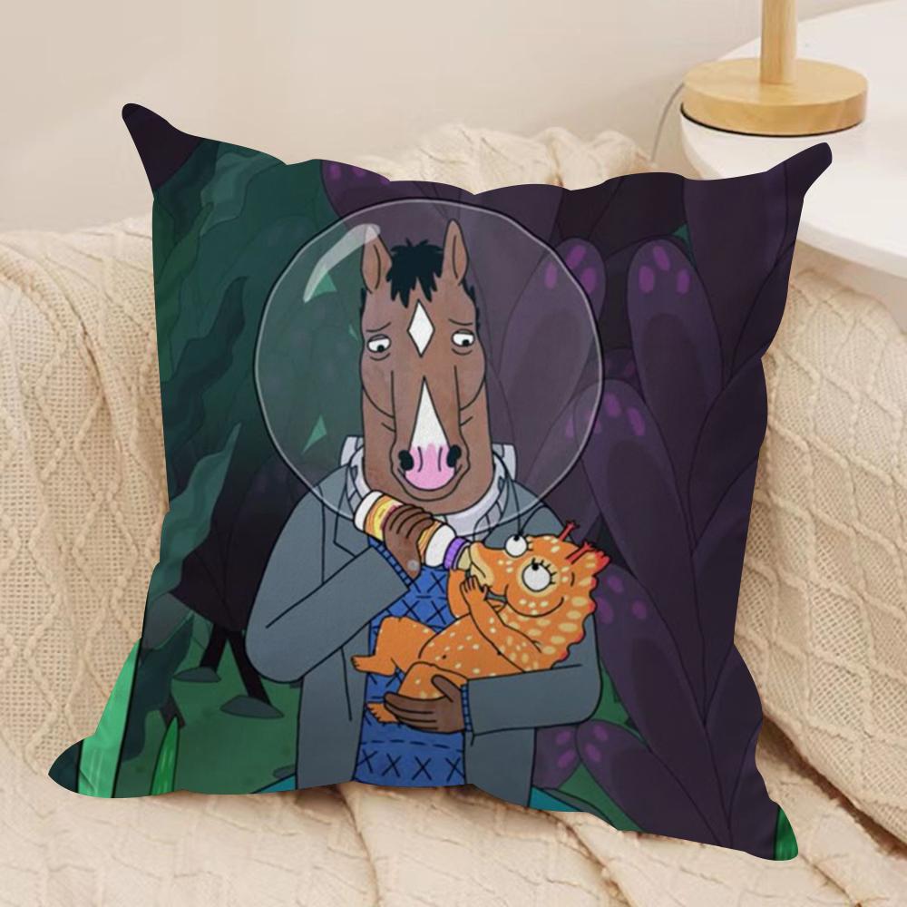 B-Bojack Horseman Cushion Cover Soft Plush Fabric Double-Sided Printed Sofa Cushion Cover For All Seasons Home Decor Gift