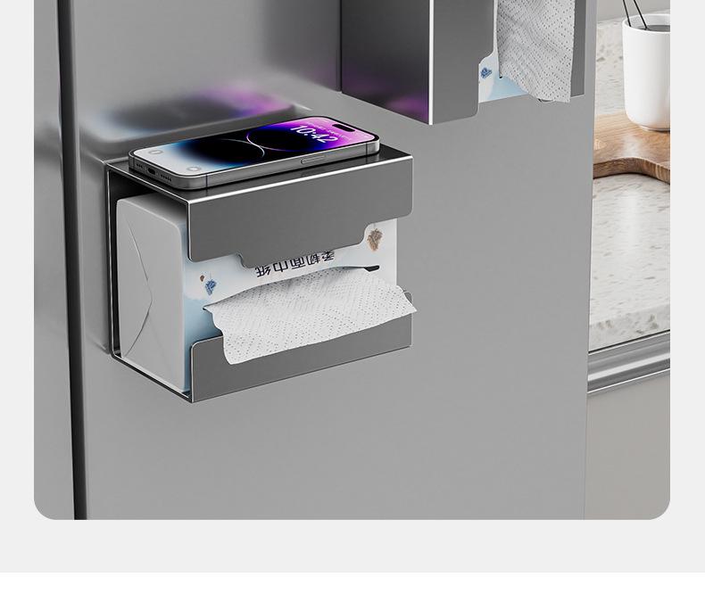 Magnetische Aan de Muur te Bevestigen Keuken Tissuebox en Opbergrek: Zonder boren, Multifunctionele Keukenrolhouder.