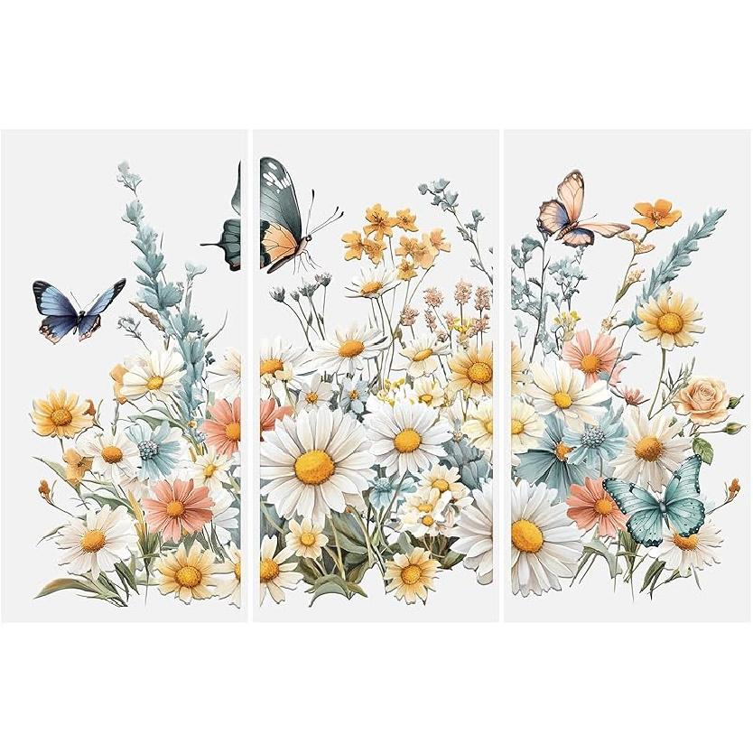 Rub On Transfers for Crafts, 3 Sheets Wildflowers Rub On Transfer Stickers Waterproof Self-Adhesive Butterflies and Flowers Rub On Transfer for Wood