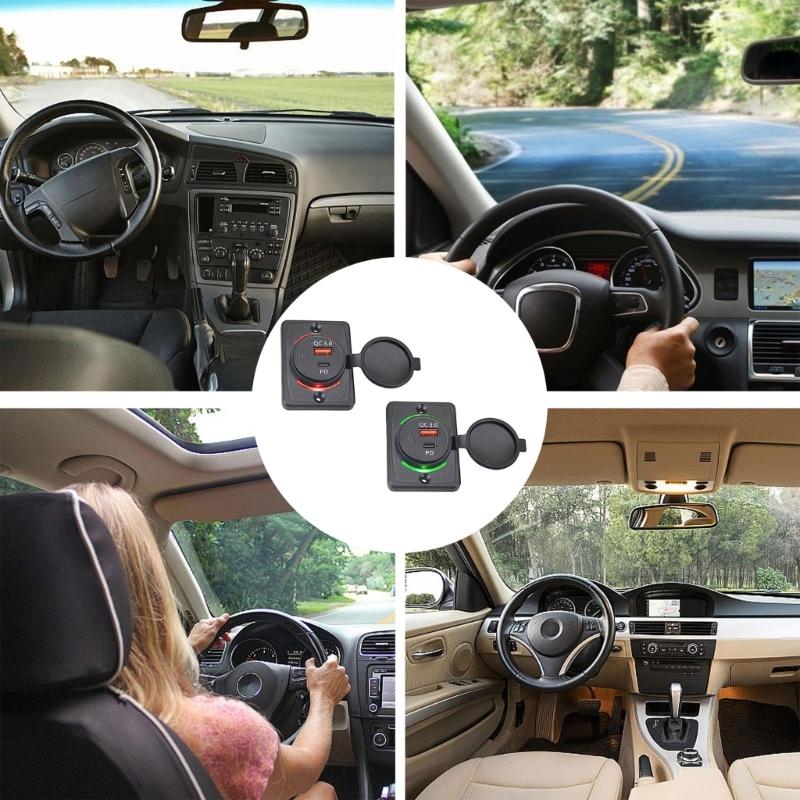 Waterproof USB Car Chargers Double Port QC3 0 & Type C Compatible for Car Boat Truck No Drill Mounting IP65 Protection