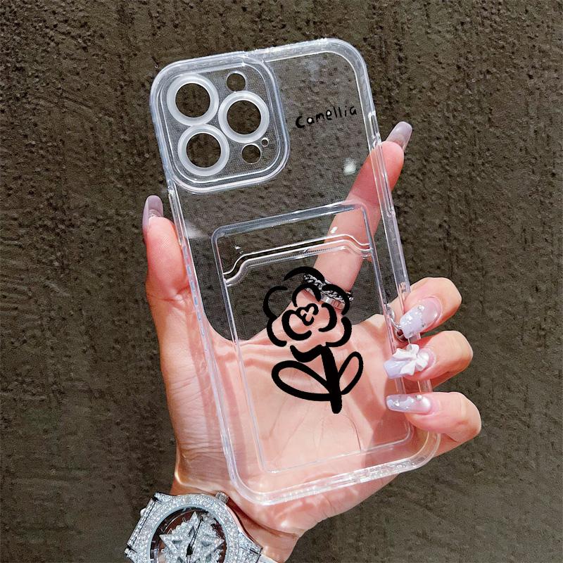 Card Slot Holder Silicone Wallet Pocket Case For Xiaomi Redmi Note 12 13 Honor 200 Smart Oppo A18 A38 A58 Samsung S23 S24 S25 Cover Clear Phone Bumper