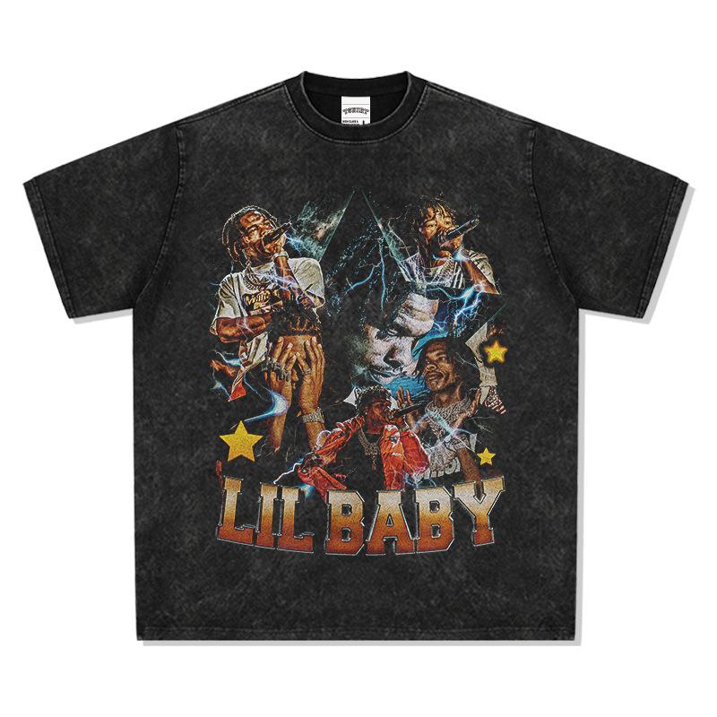 Hip Hop Hooded Sweater, Long Sleeve T-Shirt Babe Crew Neck Lil B Vintage Aby Print Short Sleeve Lil Street Tide