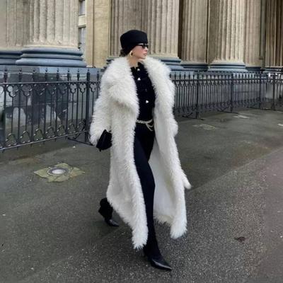 Manteau Long Décontracté en Fausse Fourrure pour Femme Urbain Manches Longues Revers Poche Épais Vêtement d'Extérieur Féminin Streetwear Automne Hiver Dame