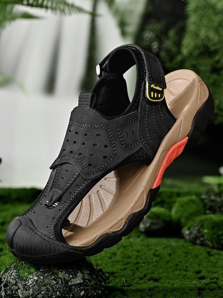 

Мужские сандалии Роскошные летние мужские сандалии из натуральной кожи Уличная обувь для отпуска и пляжа Водонепроницаемые сандалии на толстой подошве в римском стиле 41 чёрный