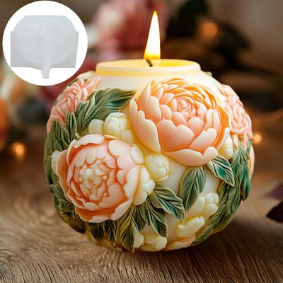 Large Peony Flower Ball Rose Relief Sphere Candle Silicone Mold Peony Flower Ball Plant Leaf Relief Resin Mold Gypsum Molds