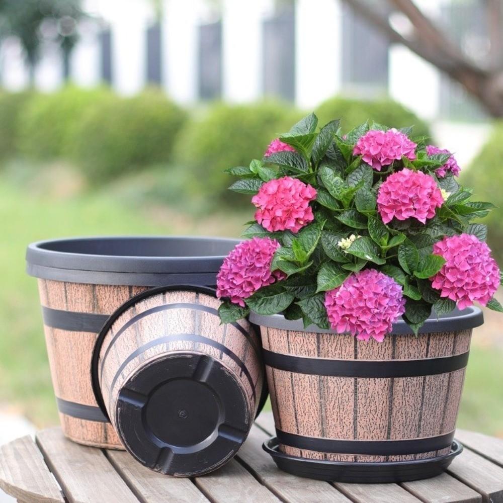Thickened Plastic Barrel Flowerpot Round Garden Flower Pot Flower Bucket  Yard Decoration