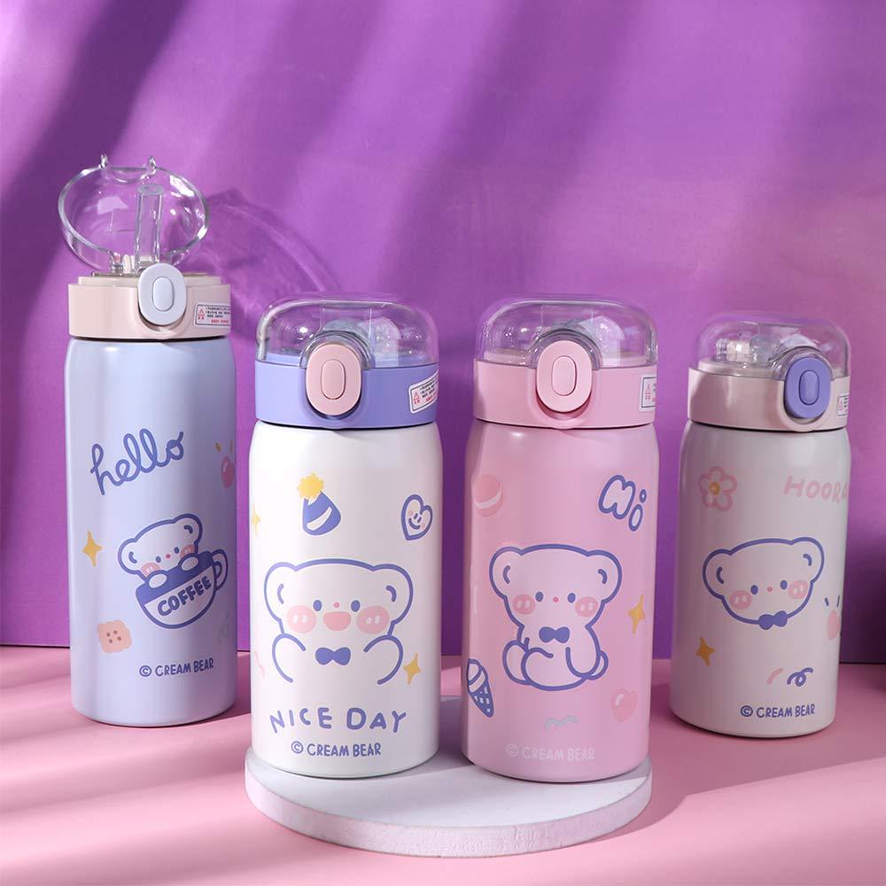 Large Capacity Water Bottle Cartoon Coffee Cup Leak Proof Straw Insulated Cup Kid