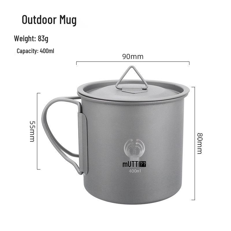 Pure Titanium Travel Mug with Lid and Folding Handle - Perfect for Coffee, Tea, or Water on Camping Trips