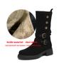 Krazing Pot Cow Suede Round Toe Thick Heels Motorcycle Boots Size 42 Back Zip Women Keep Warm Metal Button Mid-calf Boots