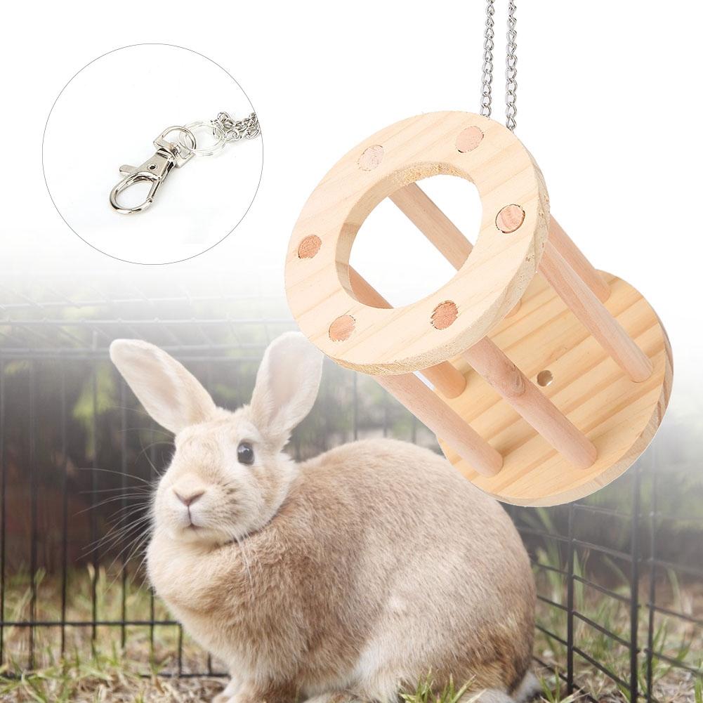 Wooden Pet Chinchilla Hamster Guinea Pigs Chew Play Grass Basket Cage Playground Toy(Suspended)