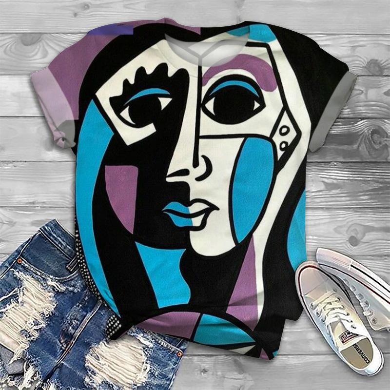 Camiseta Estampada 3D Cara Abstracta de Verano para Mujer Camisetas de Manga Corta Ropa de Calle Harajuku Camisetas Largas Y2k Ropa para Mujer
