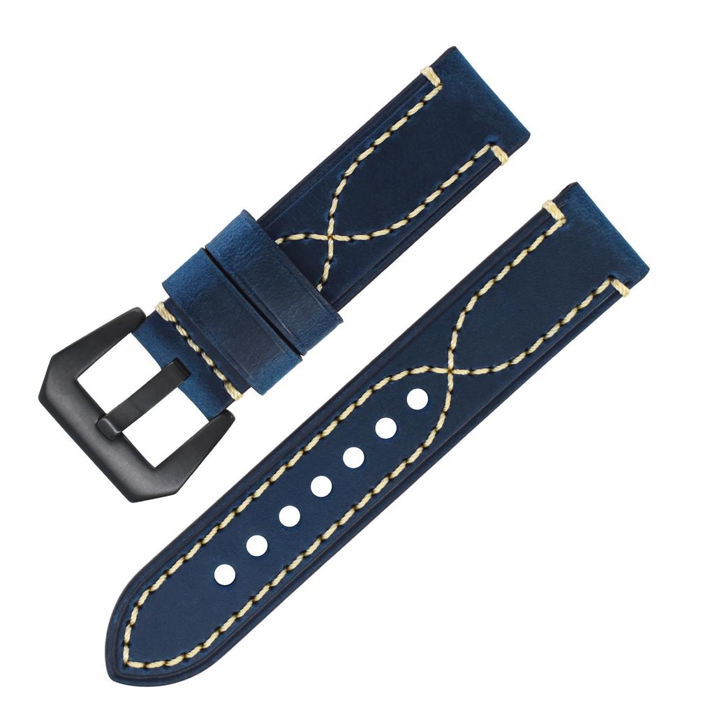 Cinturino per Orologio in Vera Pelle Crazy Horse Morbido Durevole Sostituzione Cinturino per Orologio in Pelle di Vacchetta per Orologi Smart Universali 18mm 20mm 22mm 24mm 26mm
