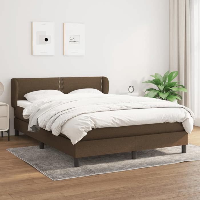 3126168 vidaXL Lit à sommier tapissier avec matelas Marron foncé 140x200 cm