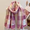 Retro black and white plaid imitation lamb wool scarf women's winter thickened warm plaid scarf fashion shawl dual-purpose