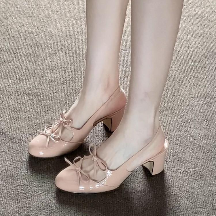 Soft Leather Version~ French Temperament Bow Height Increase 5cm High Heels Women's 2025 New Shallow Single Shoes Mary Jane Shoes