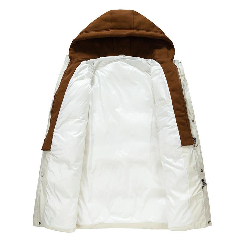 Men's Winter New Couple Medium and Long Down Jacket Men's Hooded Men's and Women's Same Fake Two-piece Fashion Versatile Coat