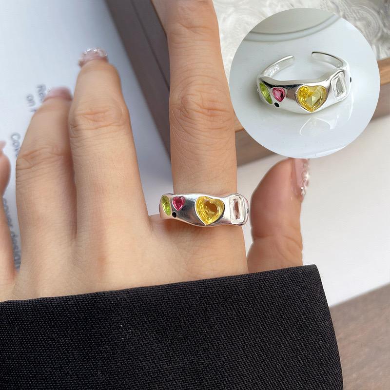 Xiaomi 925 Sterling Silver Rings For Women Geometric Fine Jewelry Finger Adjustable Simple Colorful Stone Ring For Party Birthday Gift