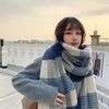 Blue Plaid High End Scarf for Women Korean Style Female Niche New Style Winter Ladies Winter Student Japanese Style