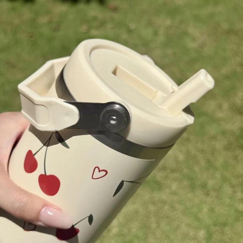 30oz Insulated Stainless Steel Tumbler Car Iced Coffee Thermos Cup Portable Handle Straw Water Bottle for Gym Travel Drinkware