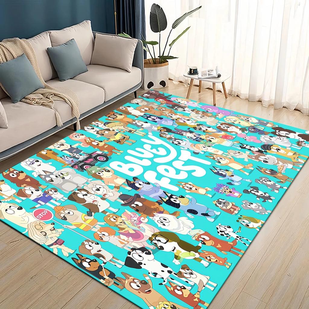SICAK 3D Mavi Köpek Ailesi Çizgi Film Köpekler Halı Kilim Oturma Odası Yatak Odası Ev Dekorasyonu için, Çocuk Oyun Kaymaz Kanepe Önü Paspas