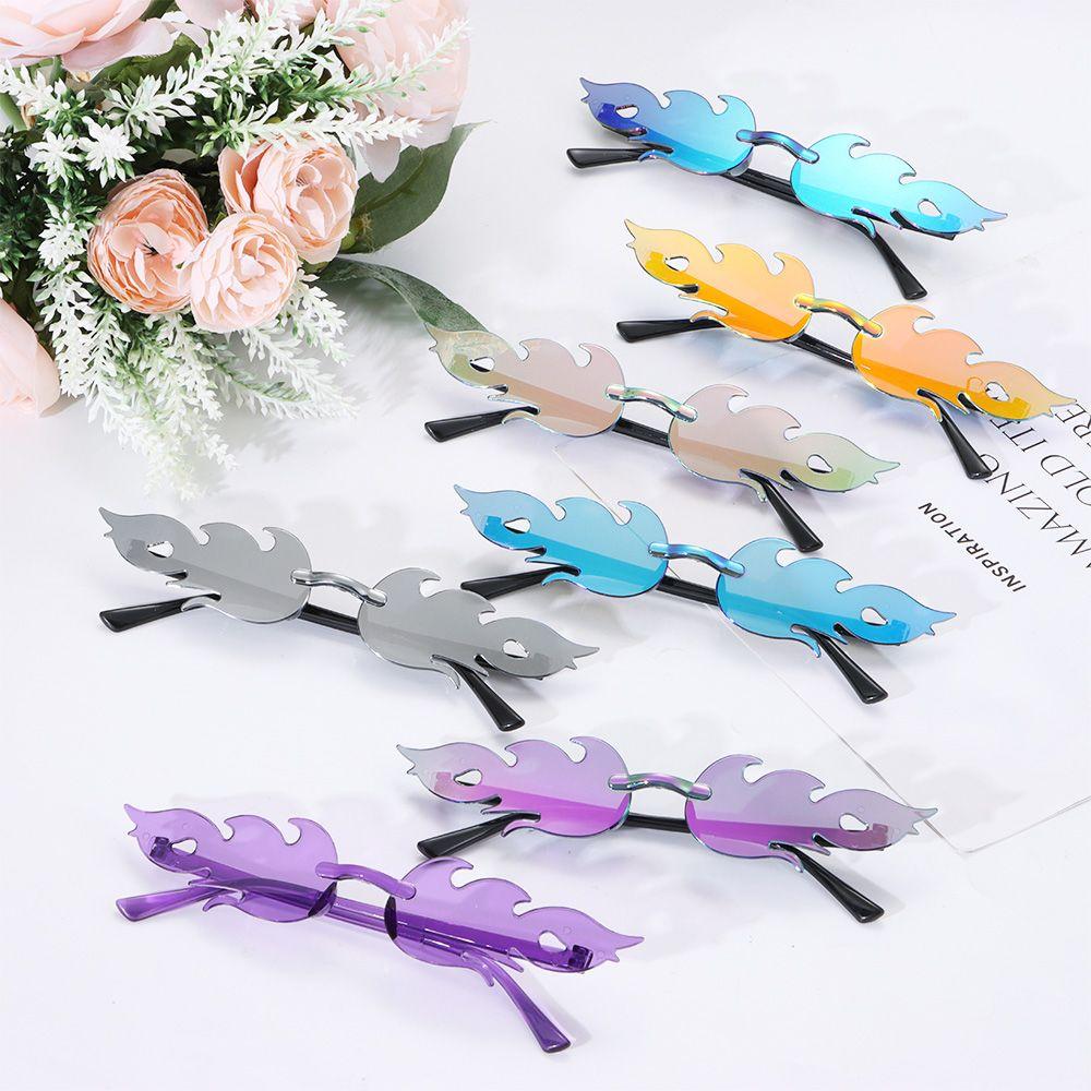 Women Streetwear Rimless Flame Sunglasses Fashion Cosplay Eyewear Trendy Sun Glasses for Women