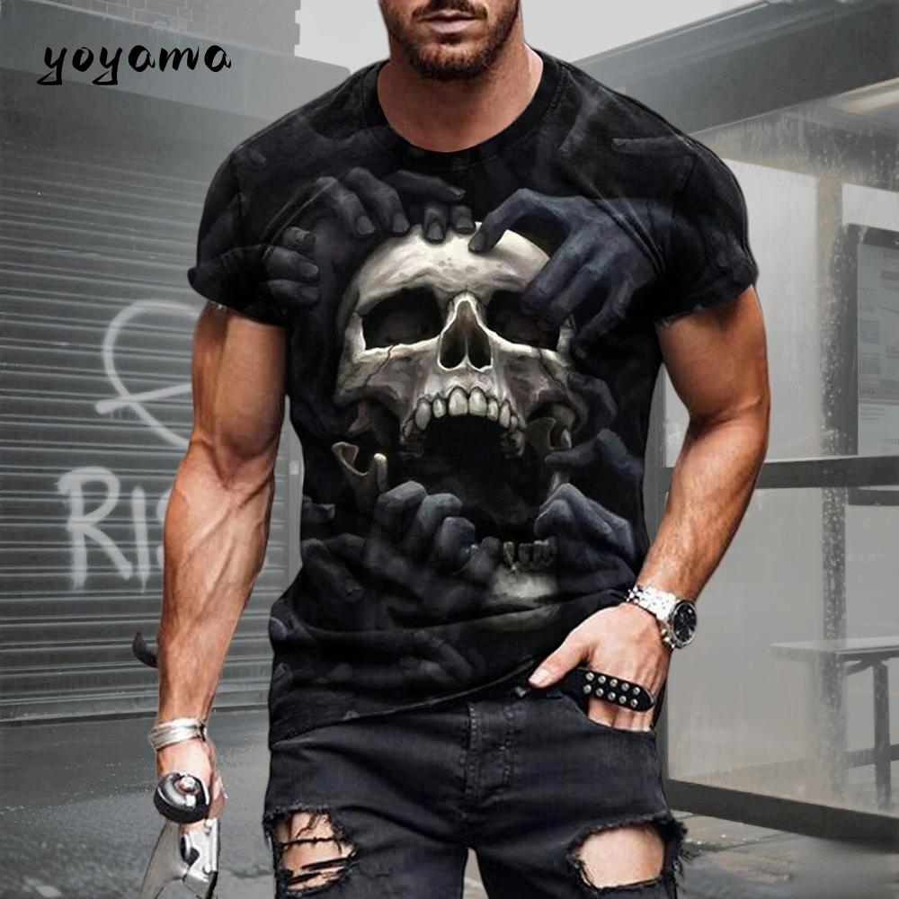 Herren T-Shirt Totenkopf Print T-Shirt Herren Totenkopf Grafik T-Shirts Herren Sommerkleidung Herren T-Shirts Kurzarm T-Shirt Harajuku Herren Kleidung