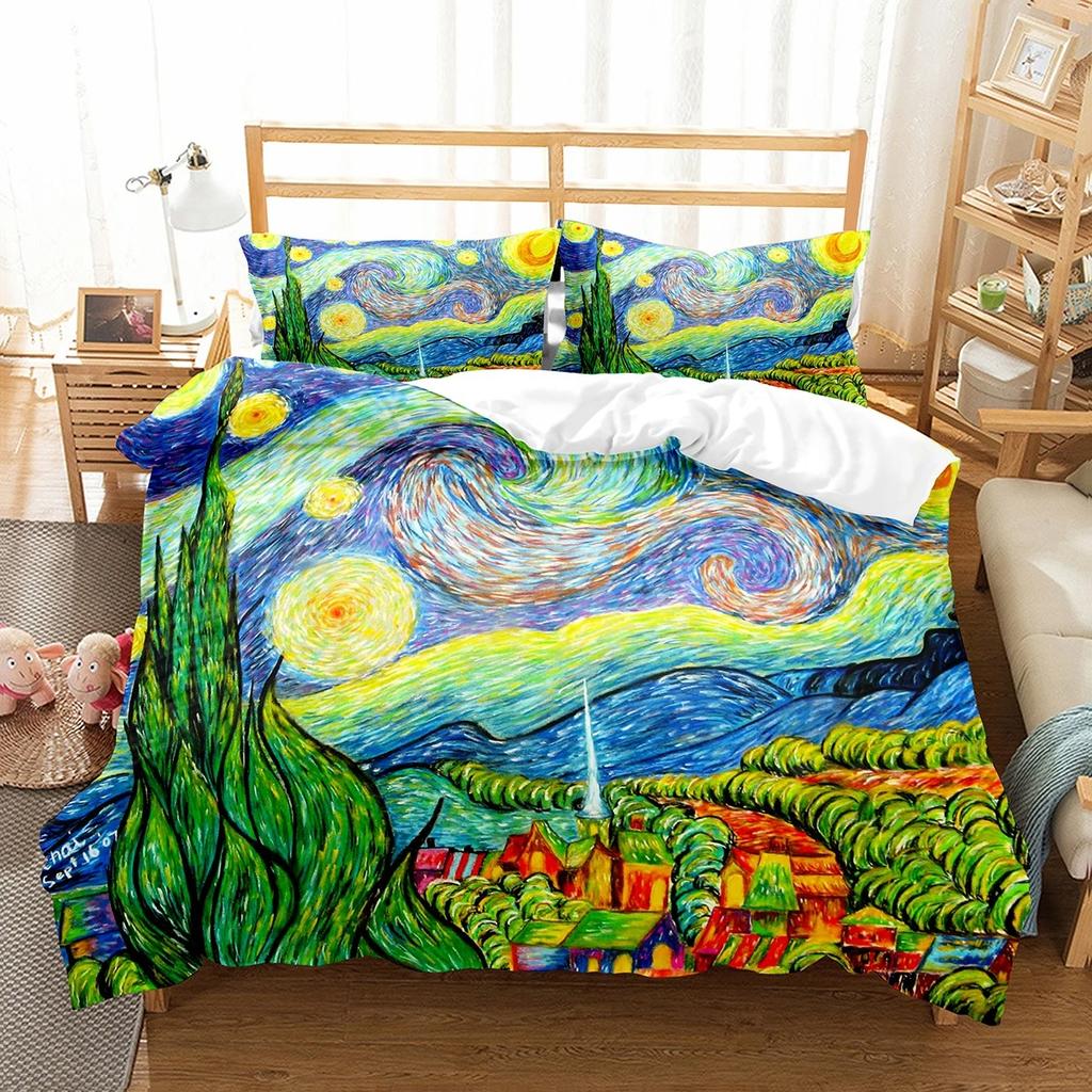 Van Gogh Oil Painting Duvet Cover Set Art Painting Pattern Polyester Comforter Cover King Queen Size For Men Women Bedding Set