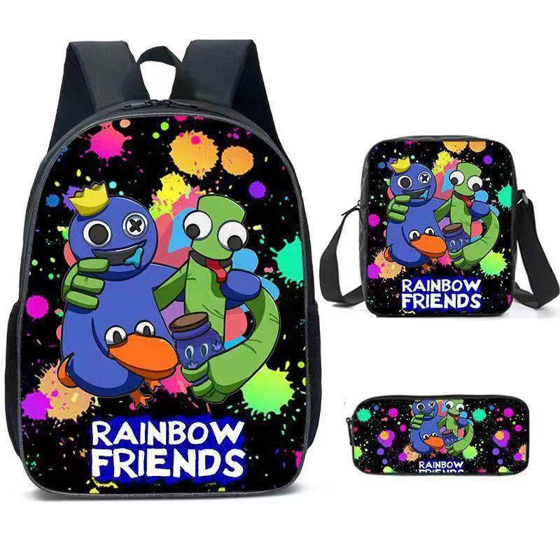 Rainbow Friends Three-Piece Set, Primary And Secondary School Students Satchel, Animation Cartoon Pencil Case, Large Capacity, And Wear-Resistant