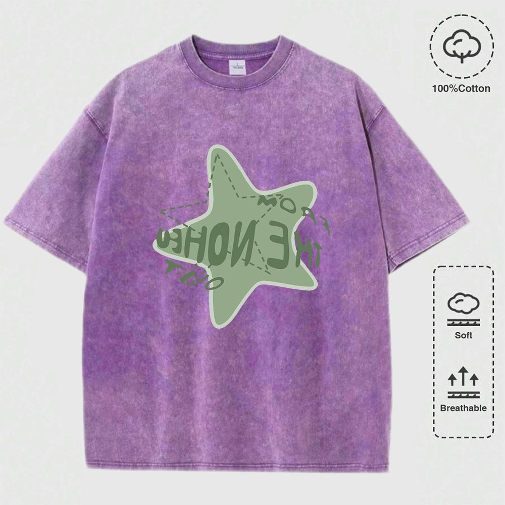 Graffiti Pentagram Print Washed T Shirt Mans O-Neck Casual Fashions Top Cotton Loose Clothes Men T-Shirts