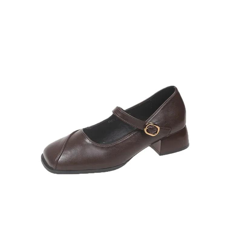 Design Office Lady Pumps Shoes Casual Thick Heel Buckle 2025 Spring Autumn Female Square Toe Mary Jane Shoes