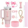 10PCS Accessories Set for Stanley Cup, 2 Straw and Brush and 1 Flower Charm Chain 3 Spill Proof Stopper Flowers Straw Cover Boot