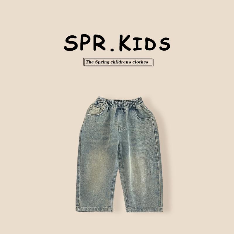 

Детские мультяшные джинсы из денима с карманами 2025 - Весенне-осенние синие брюки 100 cm синий