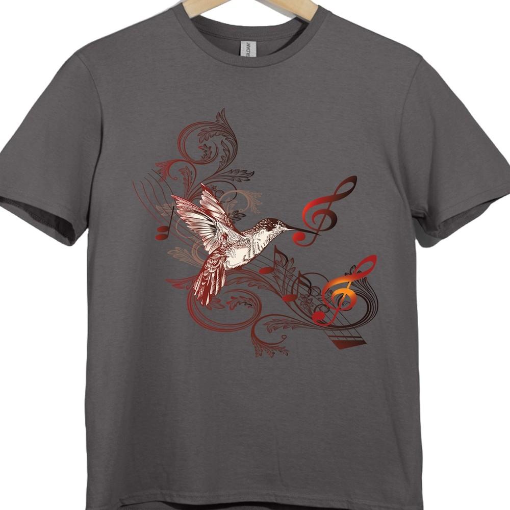 Hummingbird Graphic T Shirt Bird Art Tee Nature Design with Music Notes