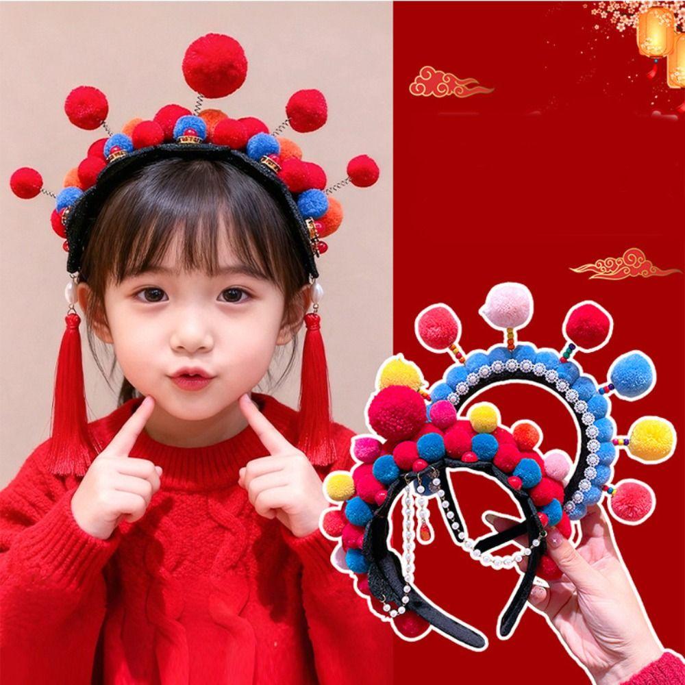 Tang Suit Hair Hoop Beijing Opera Headband Pearl Ancient Style Red Hairband  Children