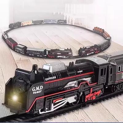 Train de marchandises classique, jouet électrique de Noël, ensemble de rails de train avec pistes lumineuses, modèle de jouets pour enfants, cadeau pour enfants