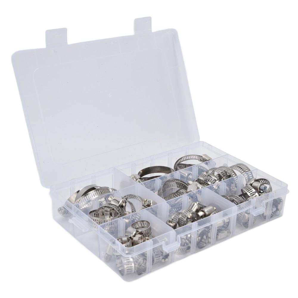 60pcs Stainless Steel Adjustable Hose Clamp Adjustable Size Tube Clips Set Fuel Line Clamps
