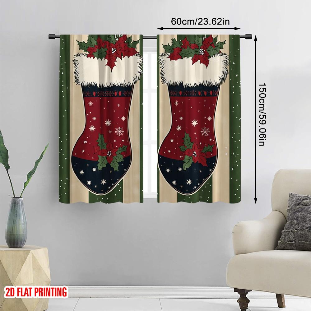 2 szt., druk płaski 2D Zasłony Rolety Skarpety świąteczne Kwiatowy Świąteczny Tkanina poliestrowa (bez pręta) Wszechstronny Wszystko