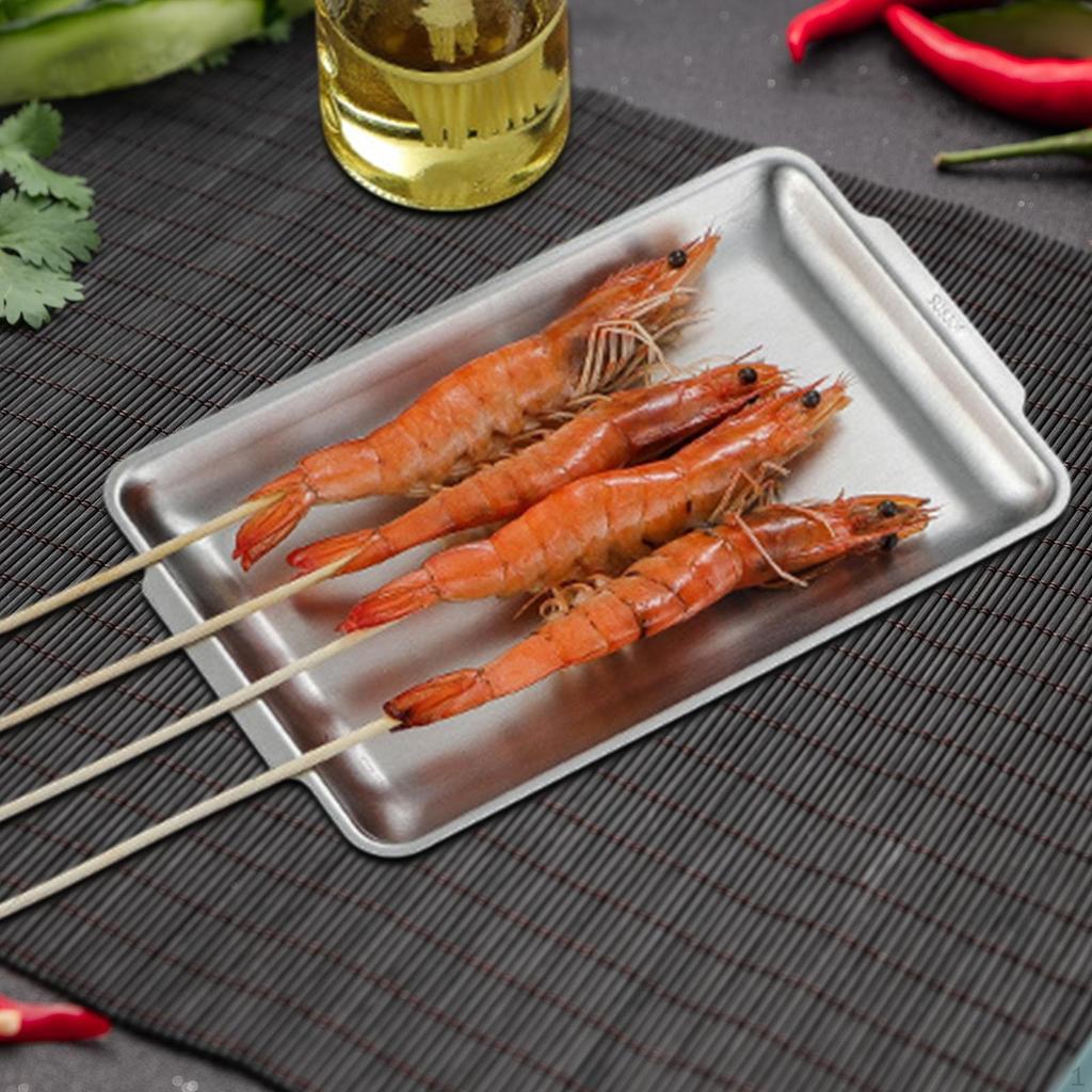 Stainless Steel Serving Tray Metal Food Matte Dish Rectangle Dinner Plate Organizer