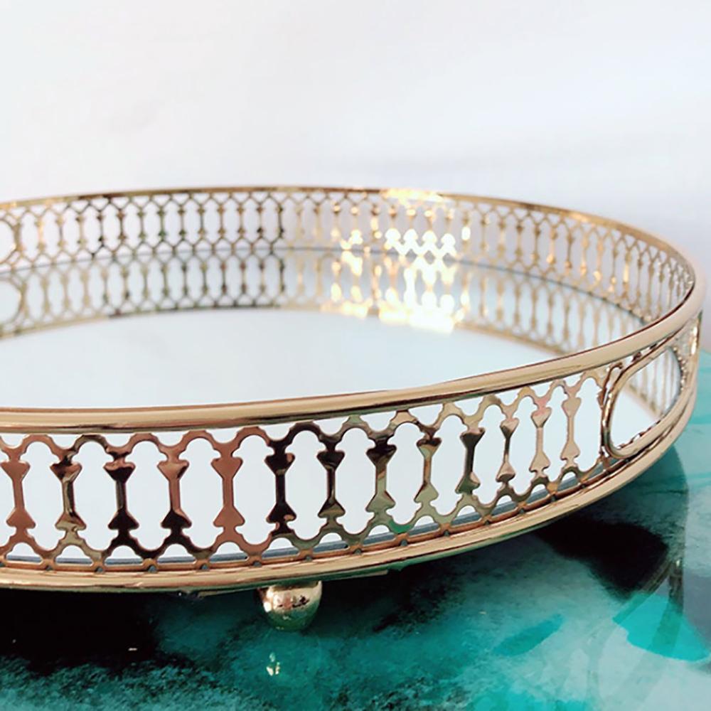 Gold Mirrored Vanity Tray for Bathroom Counter Metal Decorative Jewelry Storage Tray Cosmetic Perfume Organizer for Dresser Home