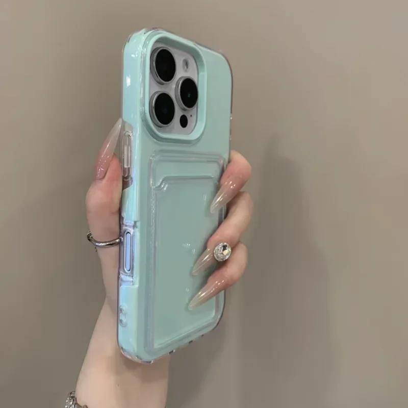 Luxury Clear Card Slot Holder Phone Case For IPhone 16 15 14 11 13 12Pro Max Wallet 2 In 1 Soft Protector Shockproof Candy Cover