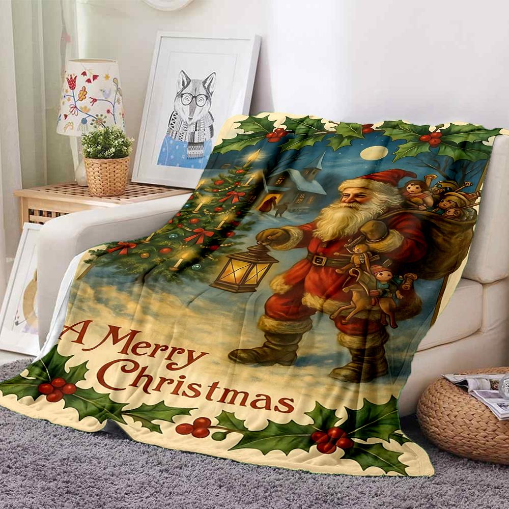 1Pc Vintage Christmas Blanket Soft And Comfortable Casual Warm Camping Travel Christmas Halloween Gift M91733