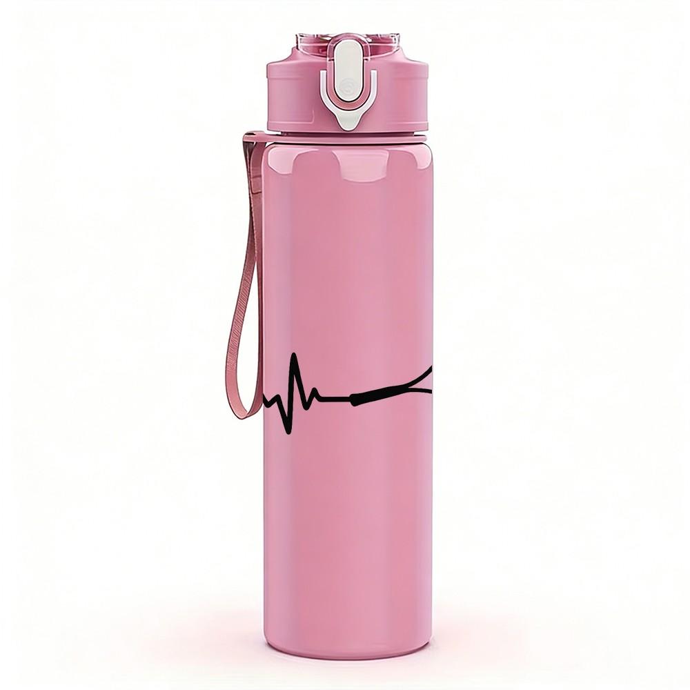 1PC Heartbeat EKG Line Medical Print 750ml Color Plastic Sports Water Bottle Leakproof Flip Straw Lid Suitable for Sports Office Home Use