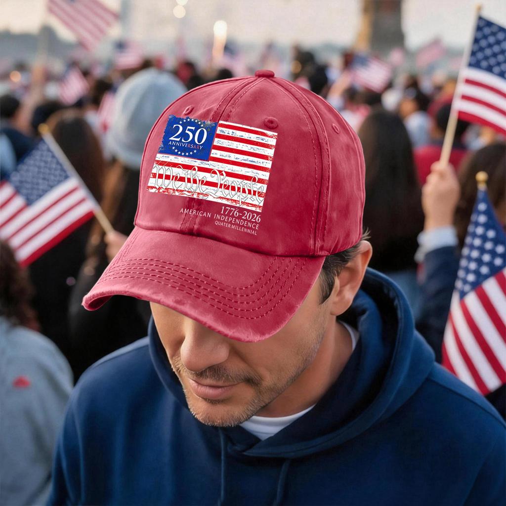 Adjustable Baseball Cap with 250th Anniversary American Independence Flag Print Unisex Casual Cotton Hat for Outdoor Activities