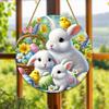 Easter Door Sign Acrylic Bunny Family Round Ornament  Hangable Spring Wall Art Hanging Pendant Happy Easter Day Party Decor